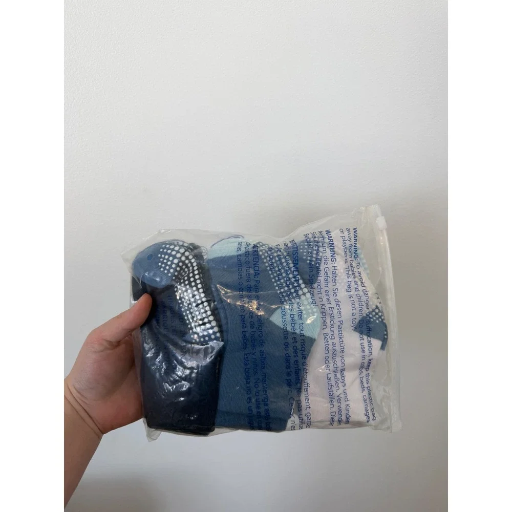 ZAPLES Baby Non-Slip Grip Crew Socks – Blue Multi –12 Pairs – Size 12–36 Months